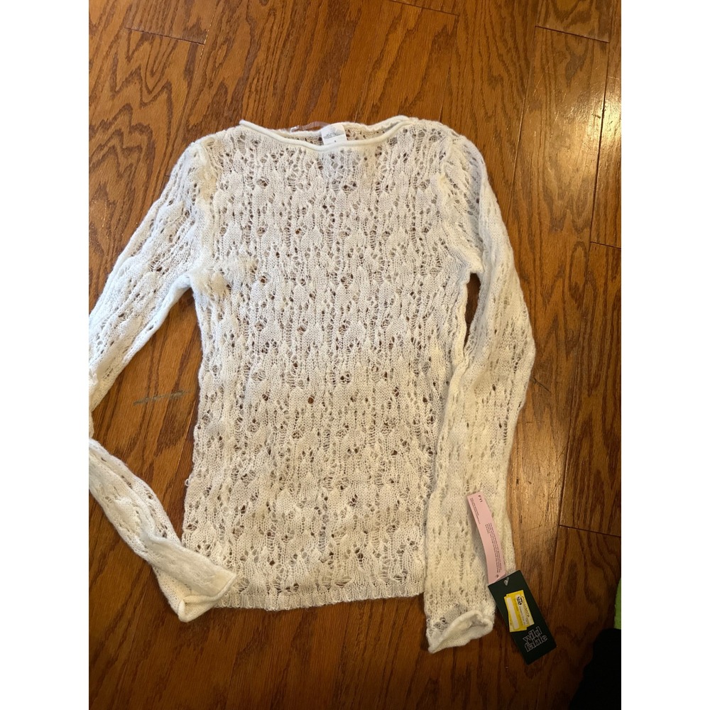 Wild Fable Womens Off White Open Knit Long Sleeve Sweater Top Small NWT